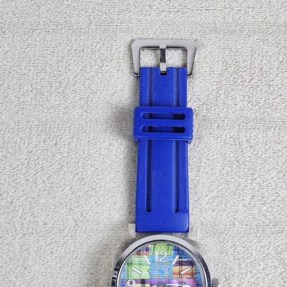 Dooney & Bourke Women’s Quartz Wrist Watch Colorful Plaid Dial Blue Silicone - Picture 10 of 12